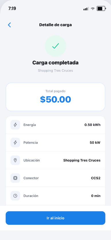 Carga completada, pago automático